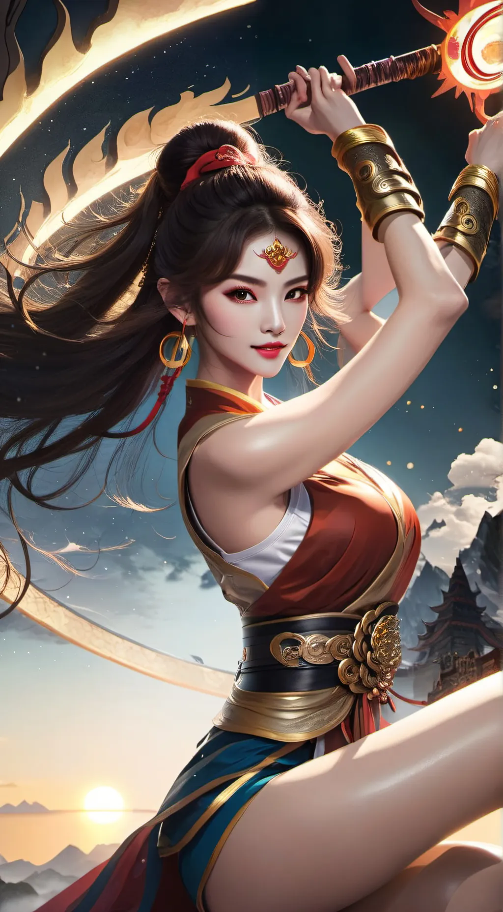 ai character: Woman Sun Wukong background