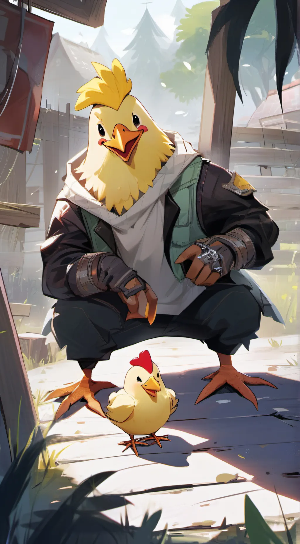 ai character: kickin chicken  background