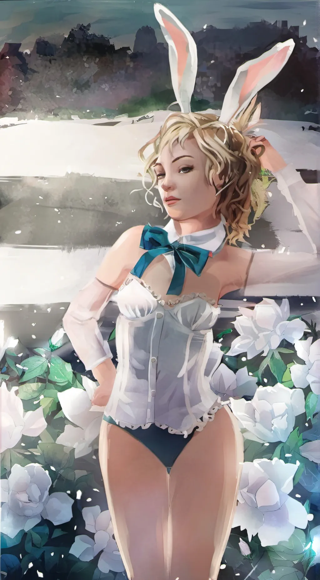 ai character: bunny girl  background