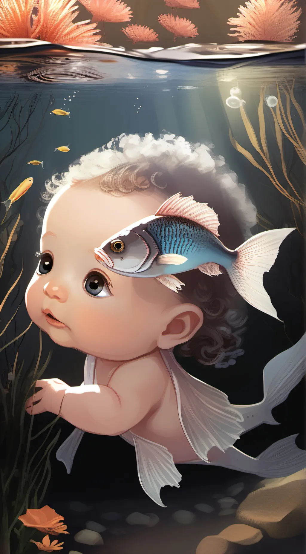 ai character: baby fish background