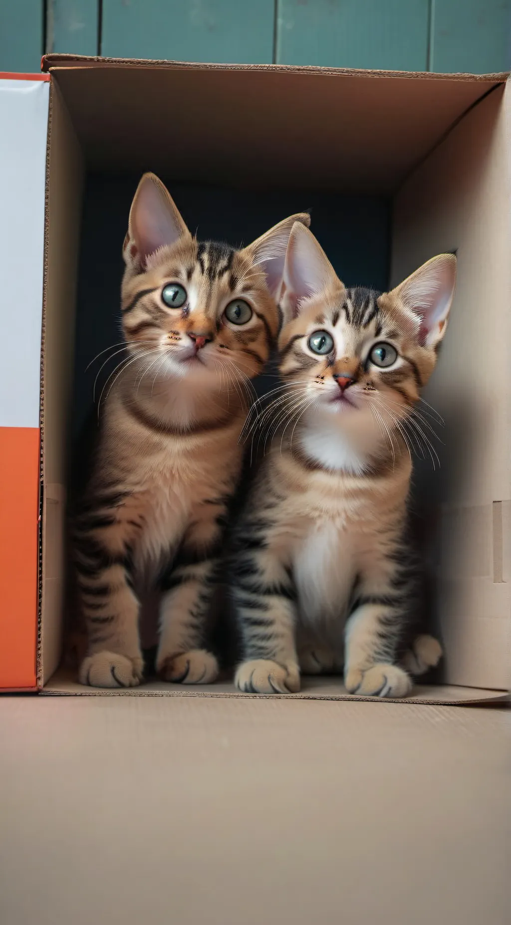 ai character: 2 kittens, one box background