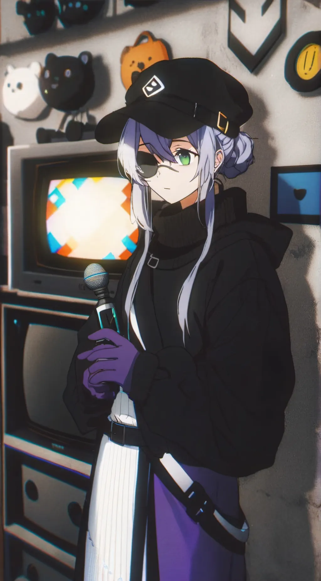 ai character: tv woman  background