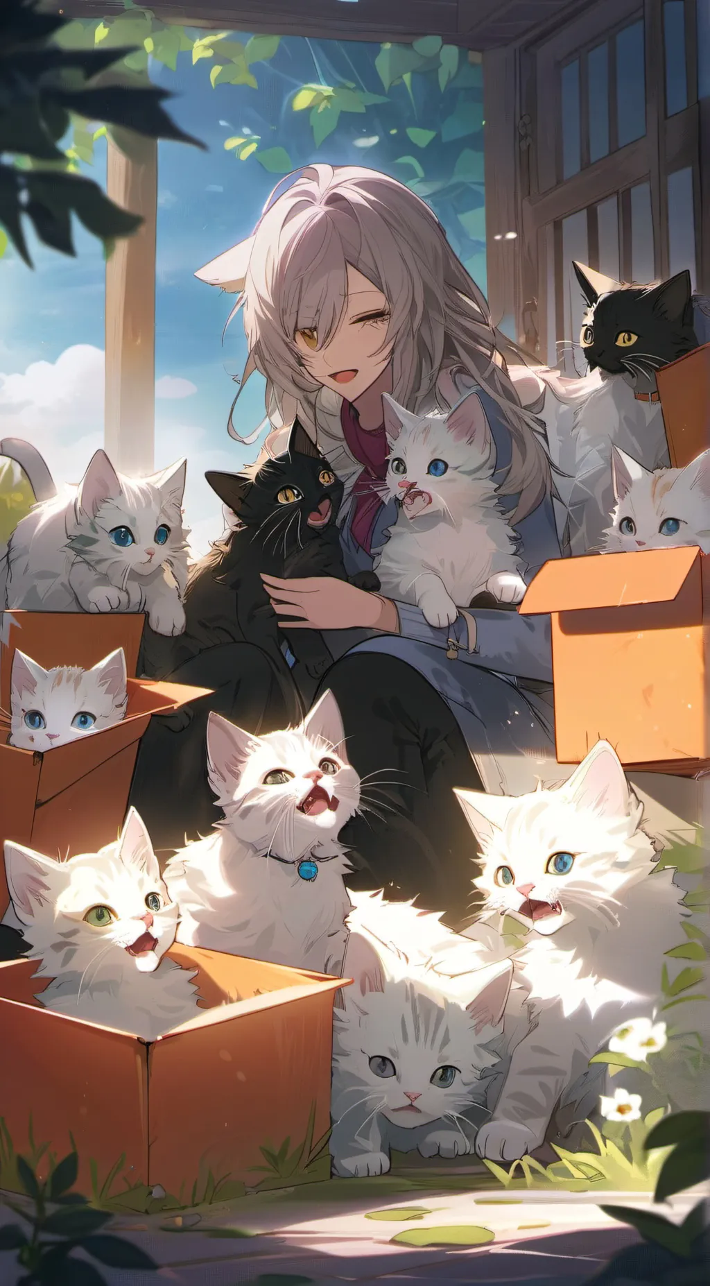 ai character: Cute kittens & mom background