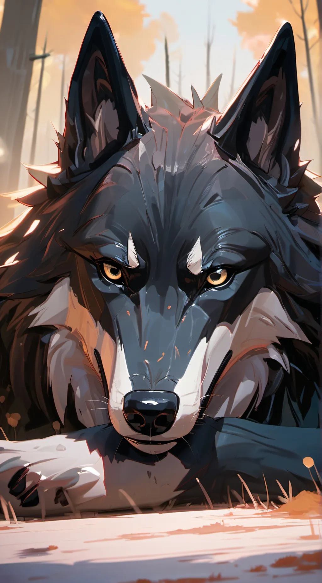 ai character: Listening wolf background