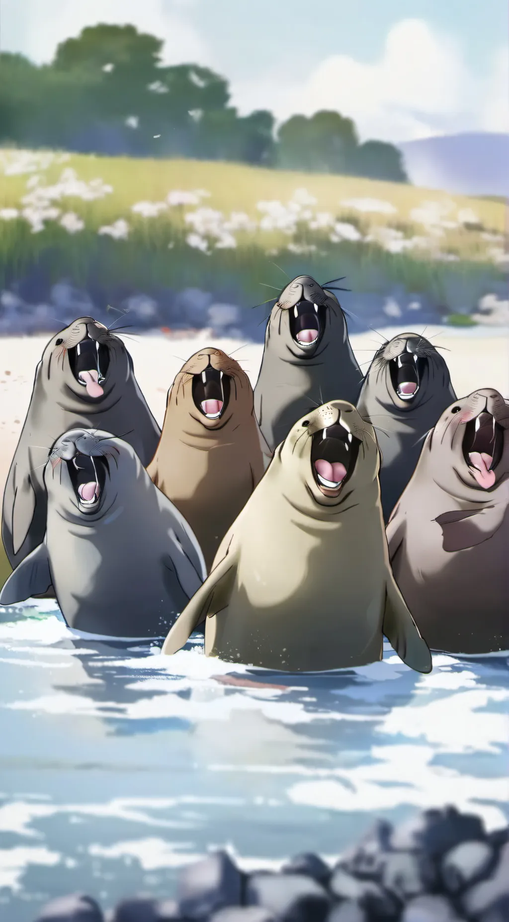 ai character: Elephant seals background