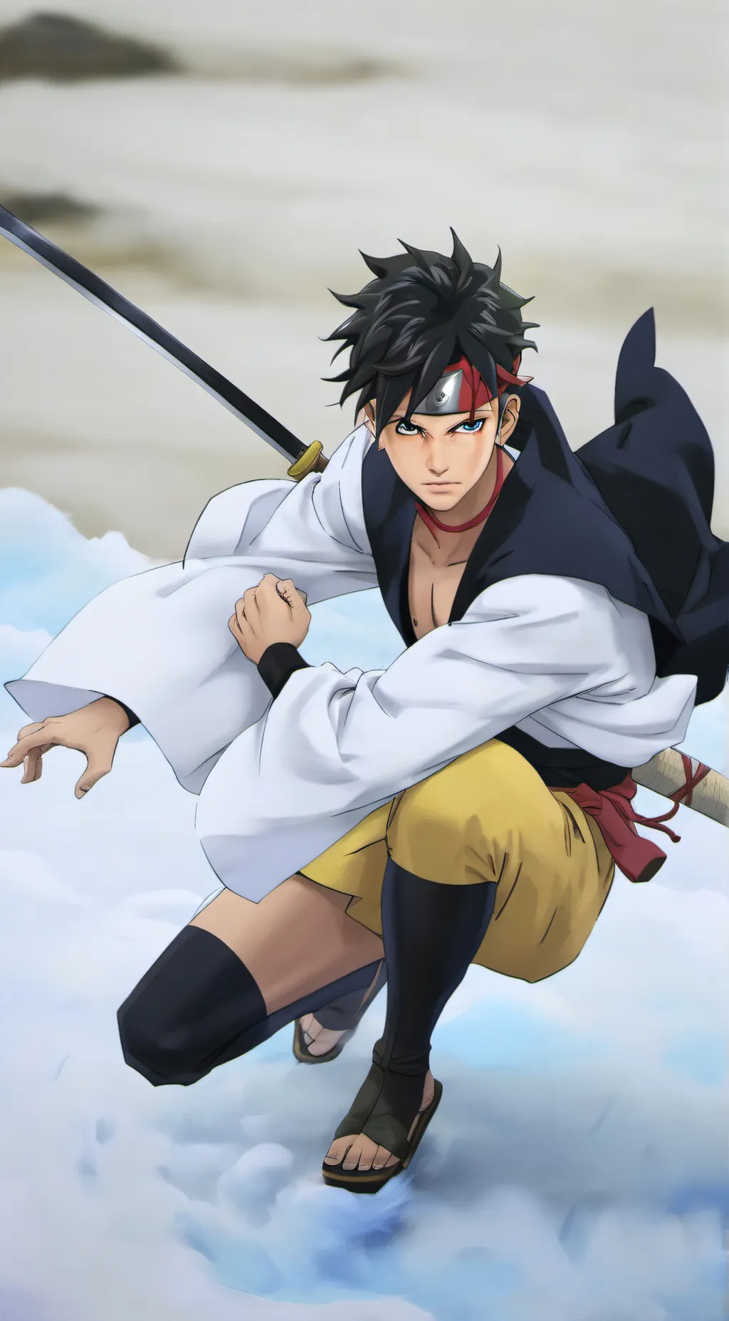 ai character: Two blue vortex background