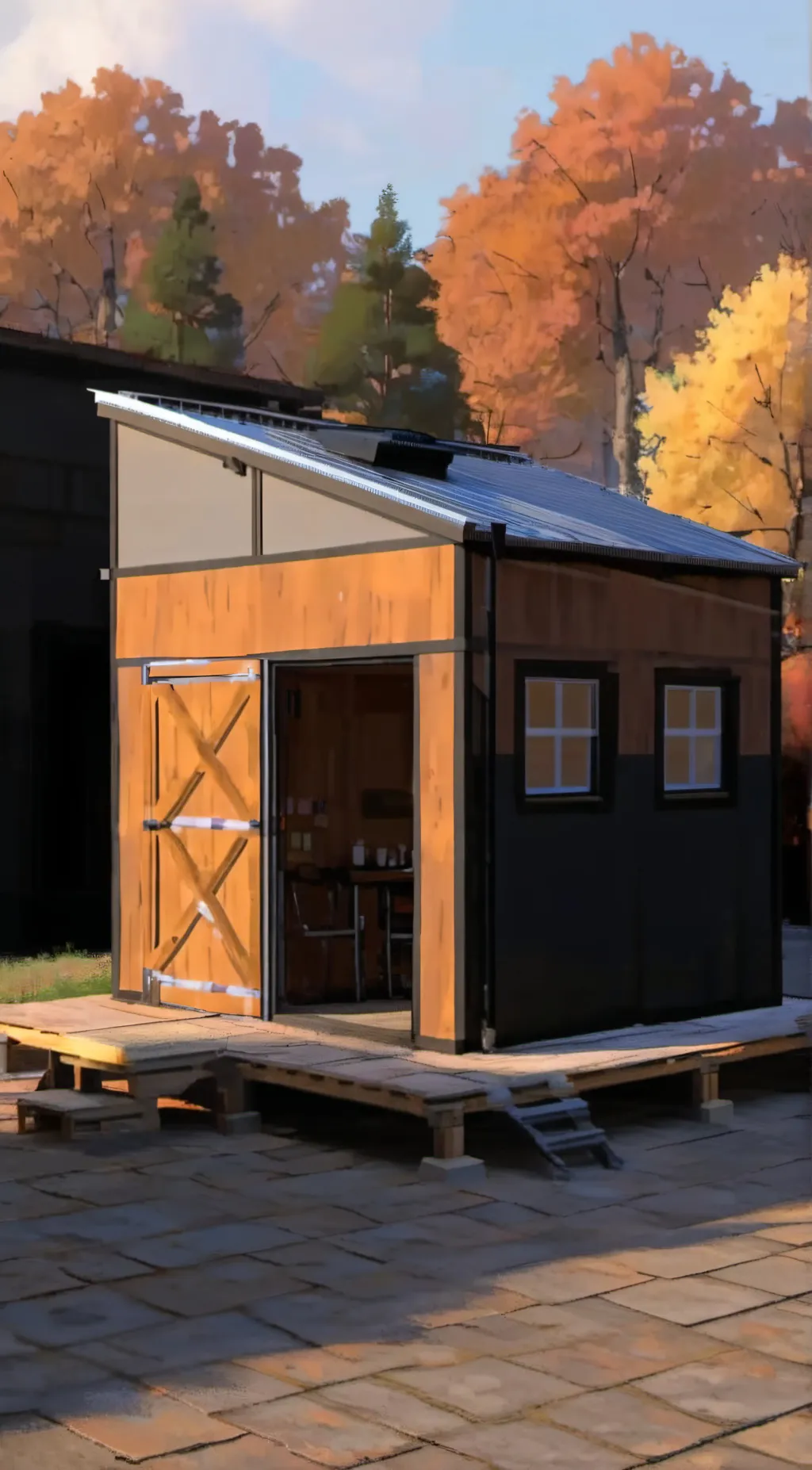 ai character: Cabin on the roof background