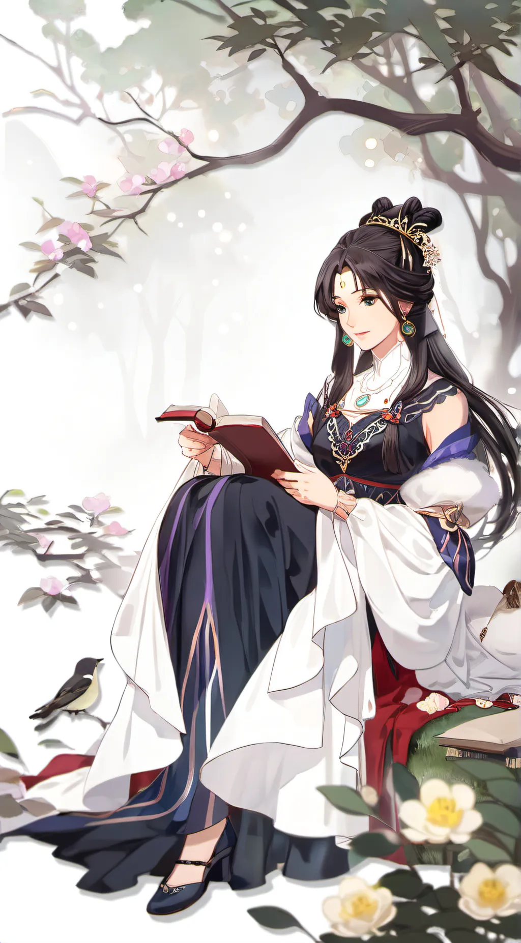 ai character: Book Girl Tree background