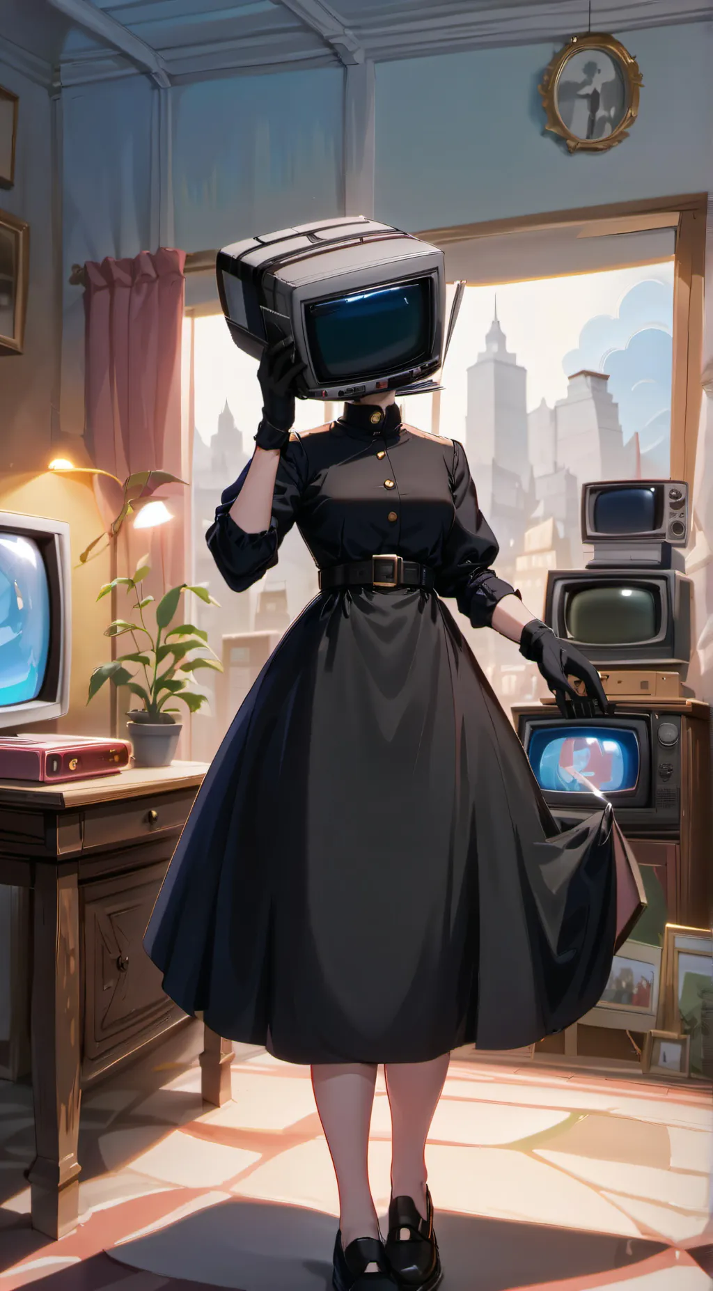 ai character: tv woman  background