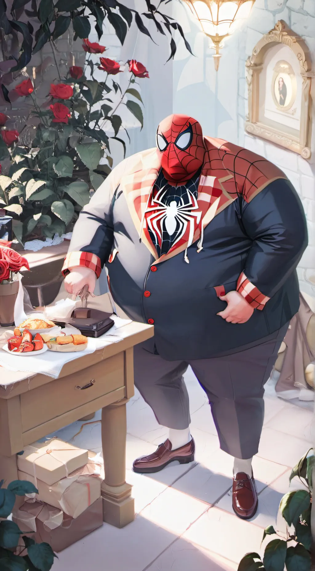 ai character: Scammer spider man background