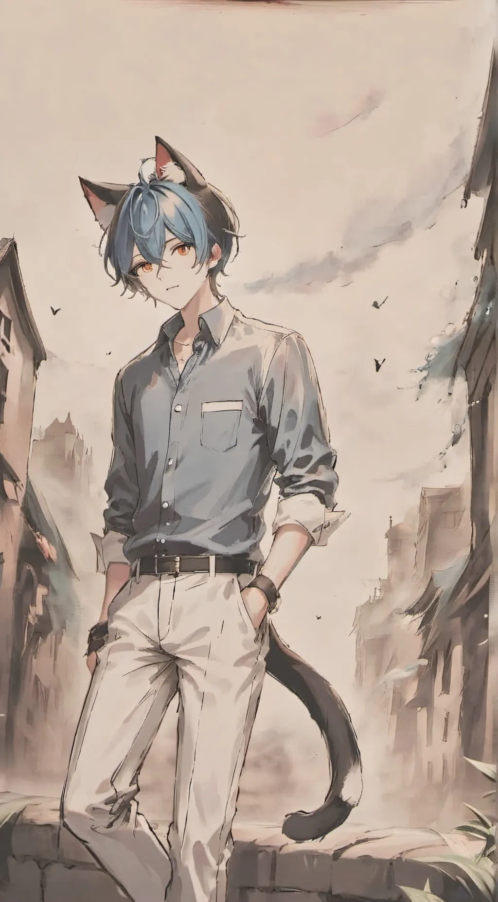 ai character: Nathan the cat boy background