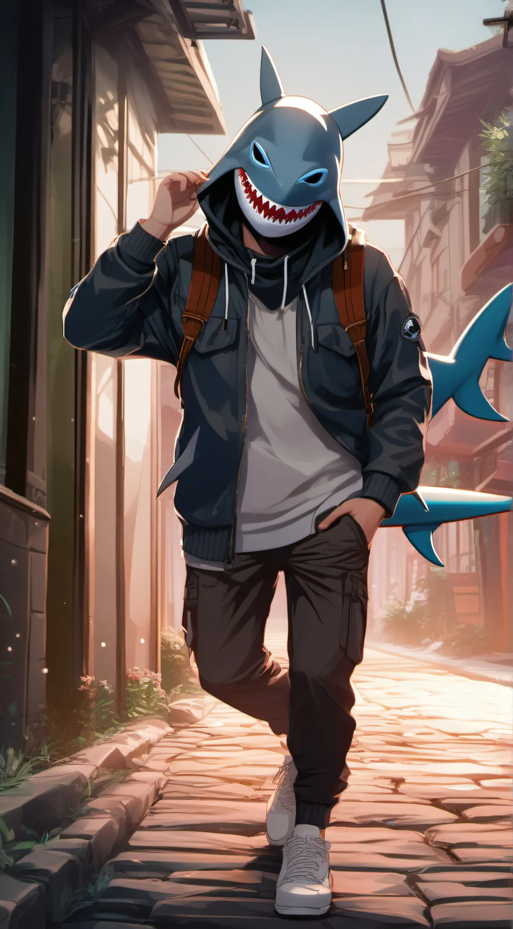 ai character: Shark guy background