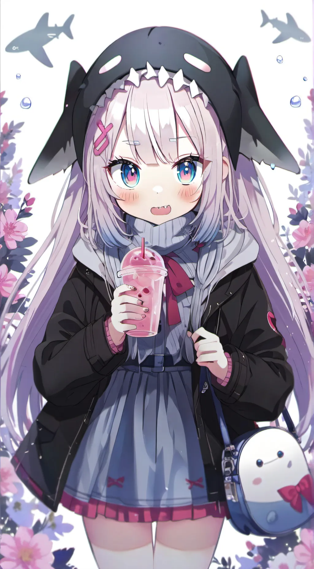 ai character: pink shark girl background