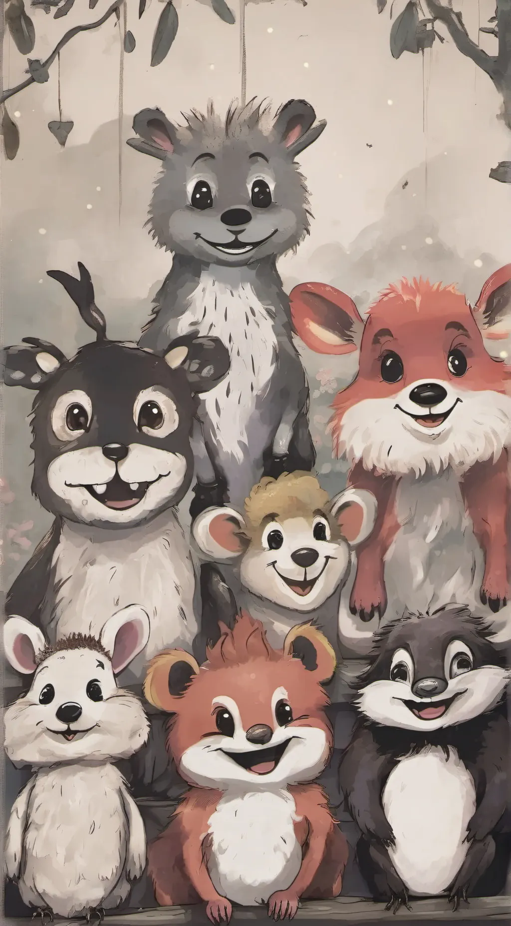 ai character: smiling critters  background