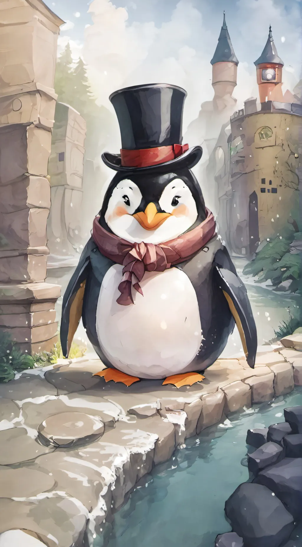 ai character: comfort penguin background