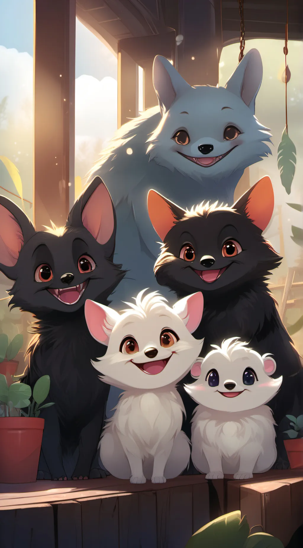 ai character: smiling critters background