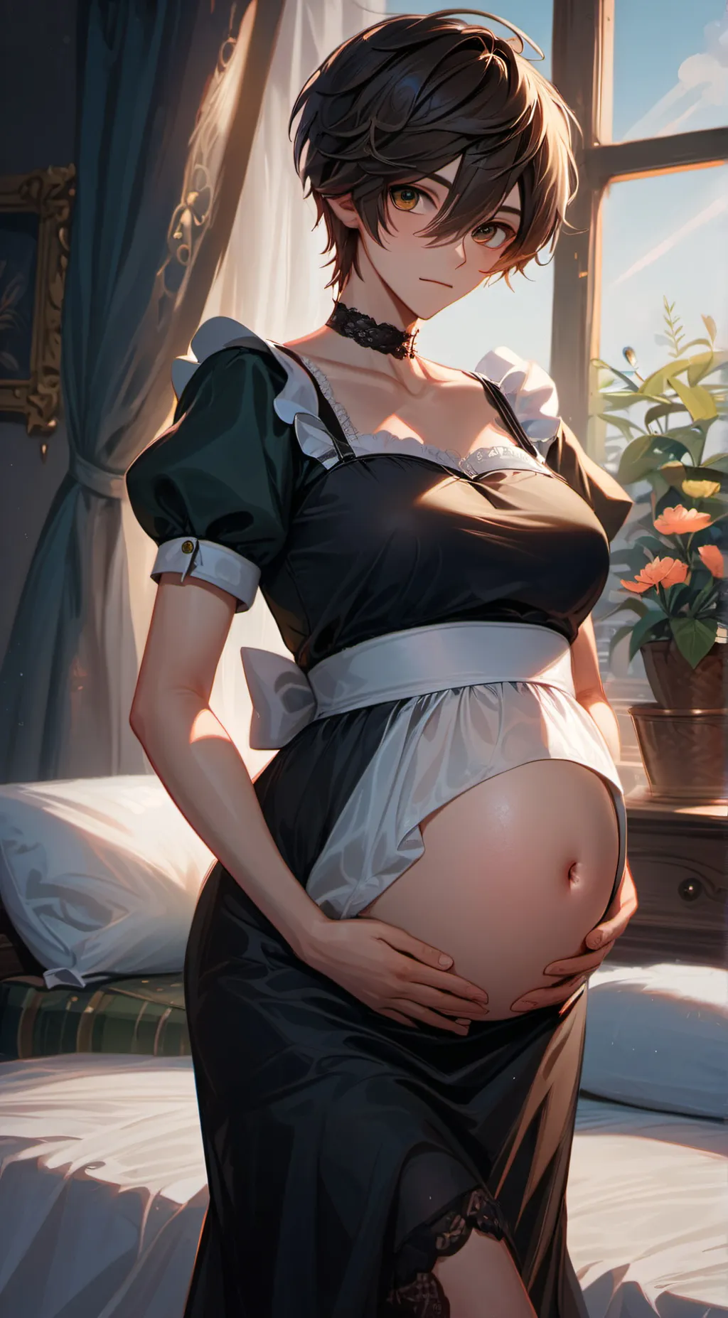 ai character: pregnant maid background
