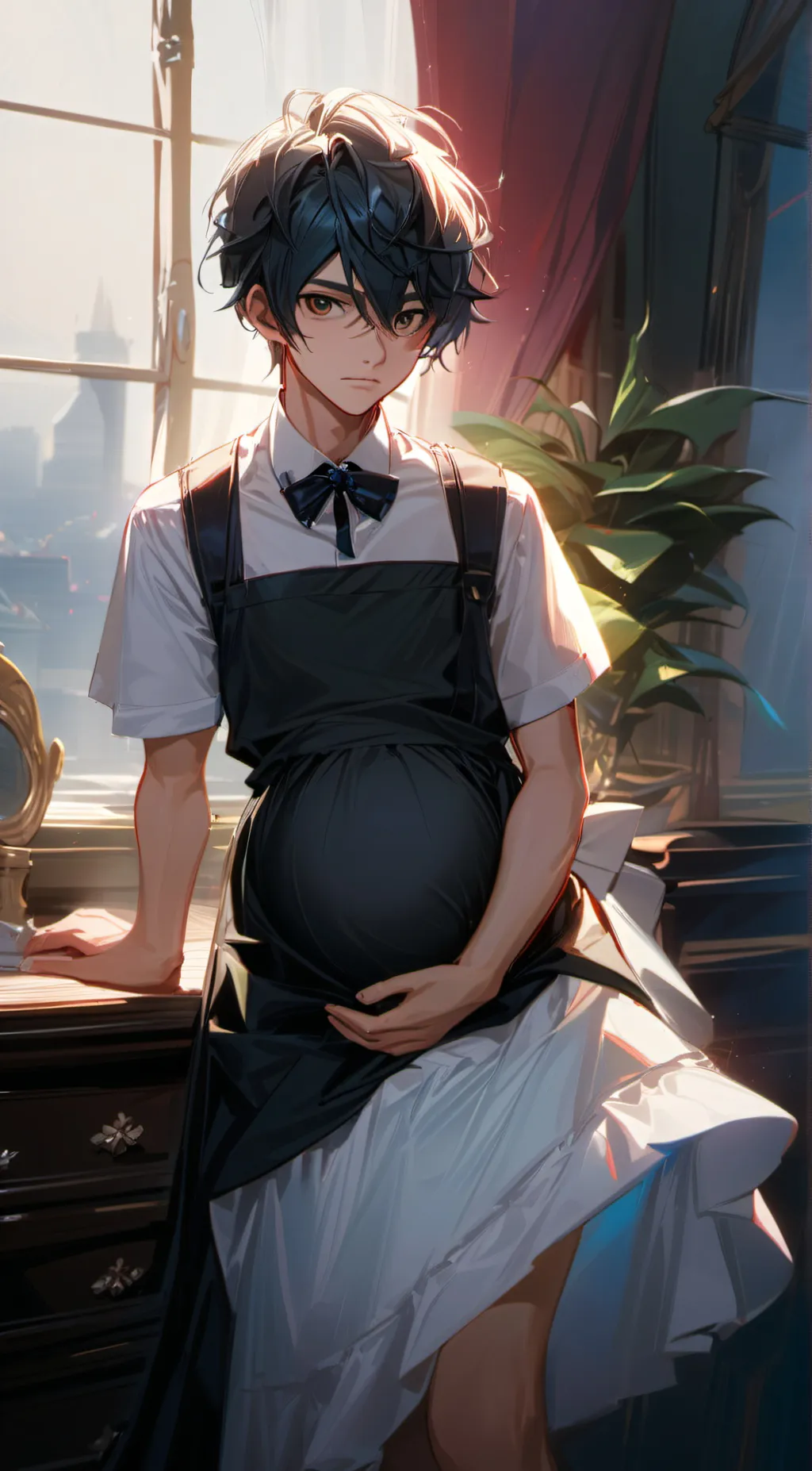 ai character: pregnant maid  background