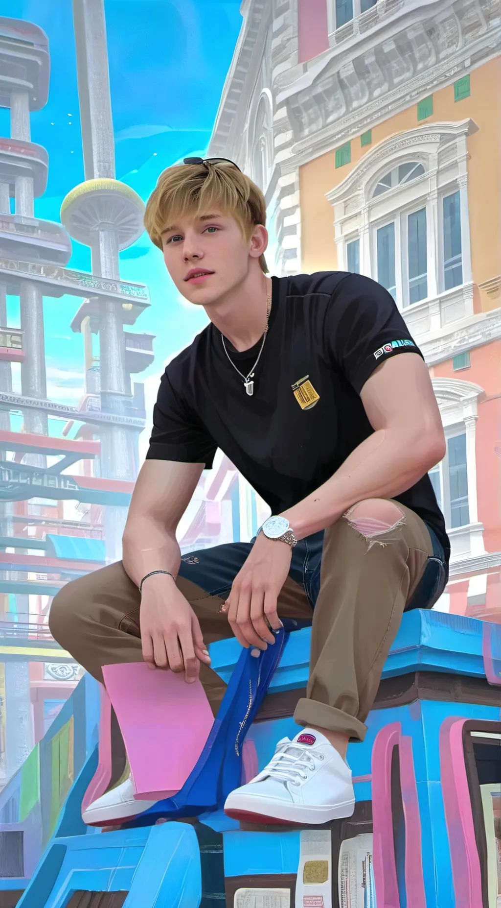 ai character: Sam and Colby  background