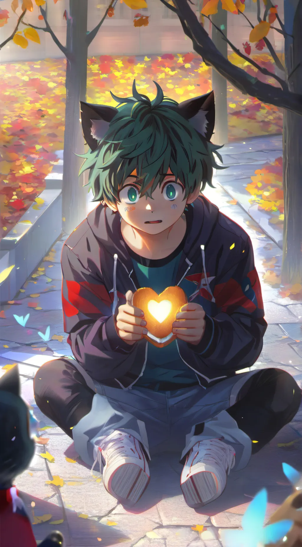 ai character: mha + cartoon cat  background