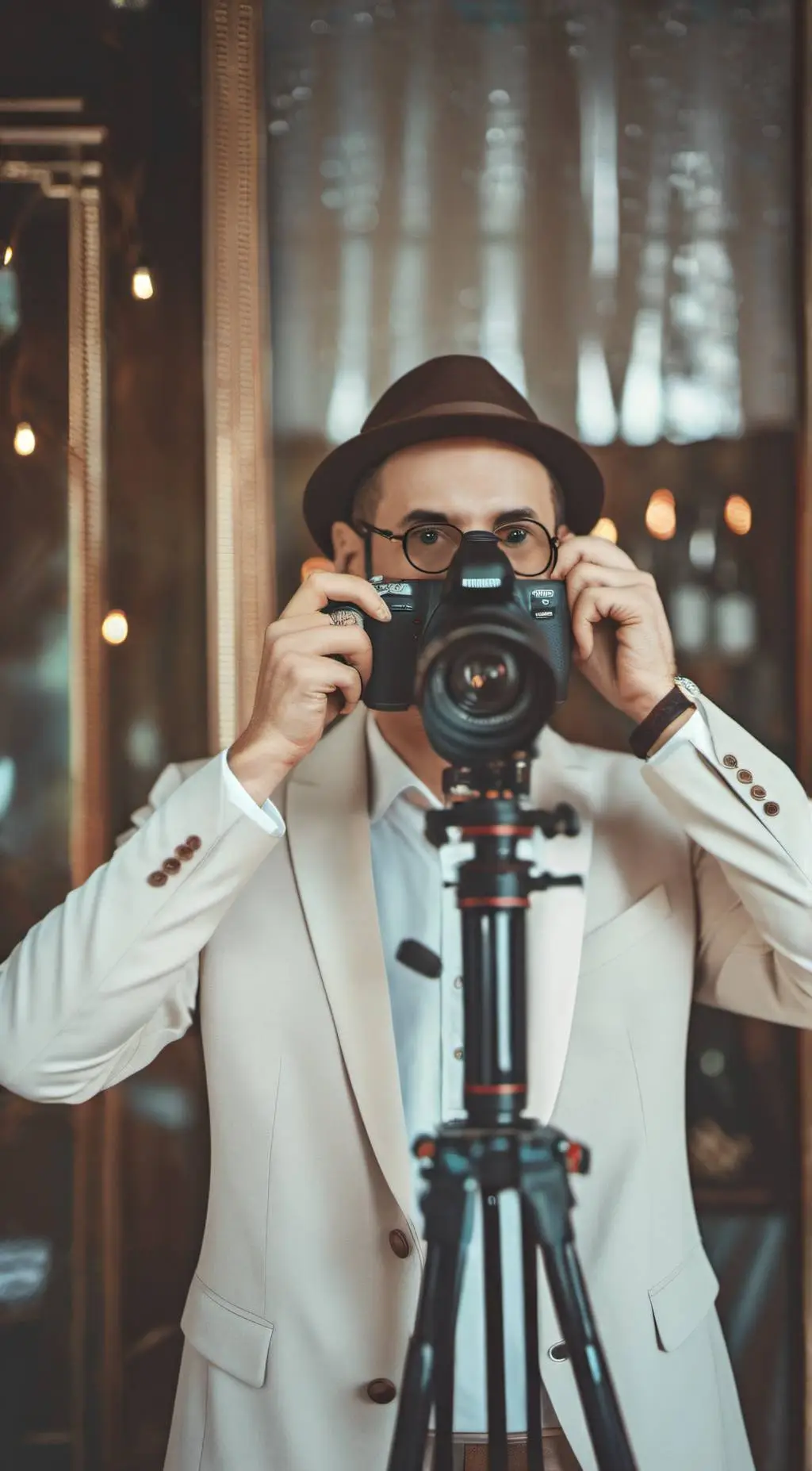 ai character: Brown cameraman background