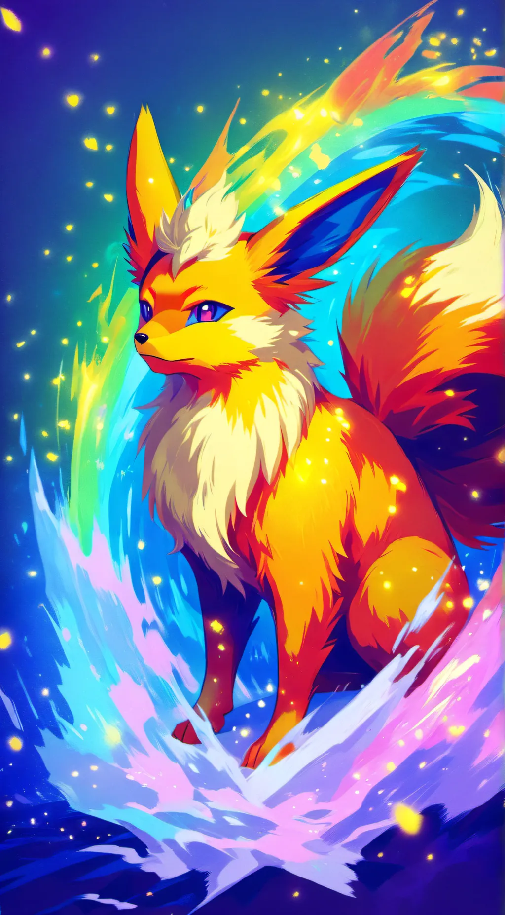 ai character: Rainbow Flareon  background