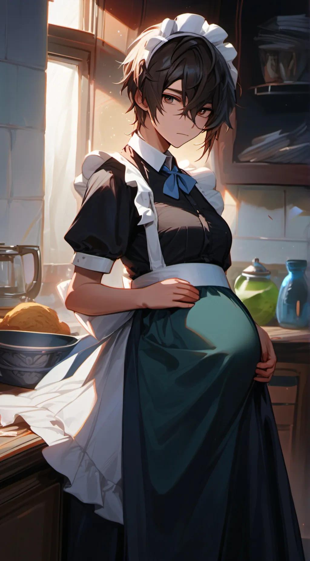ai character: pregnant maid background