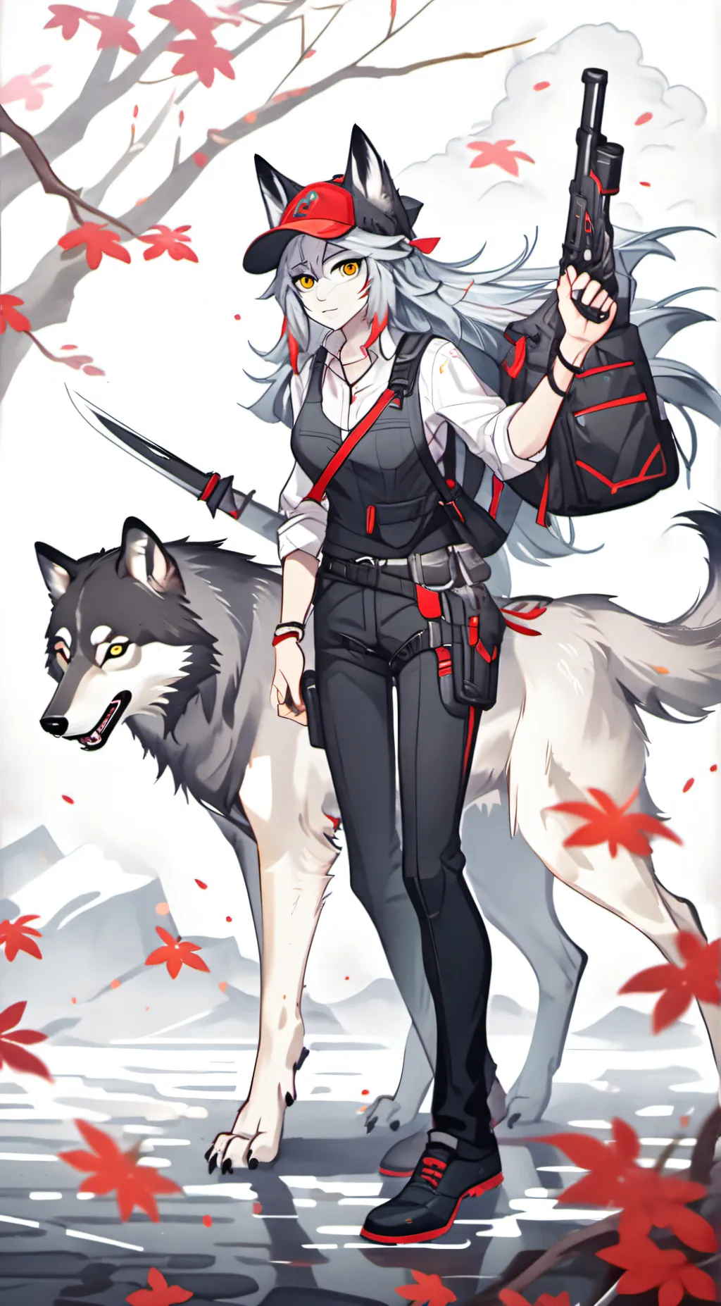 ai character: willow and  wolf background