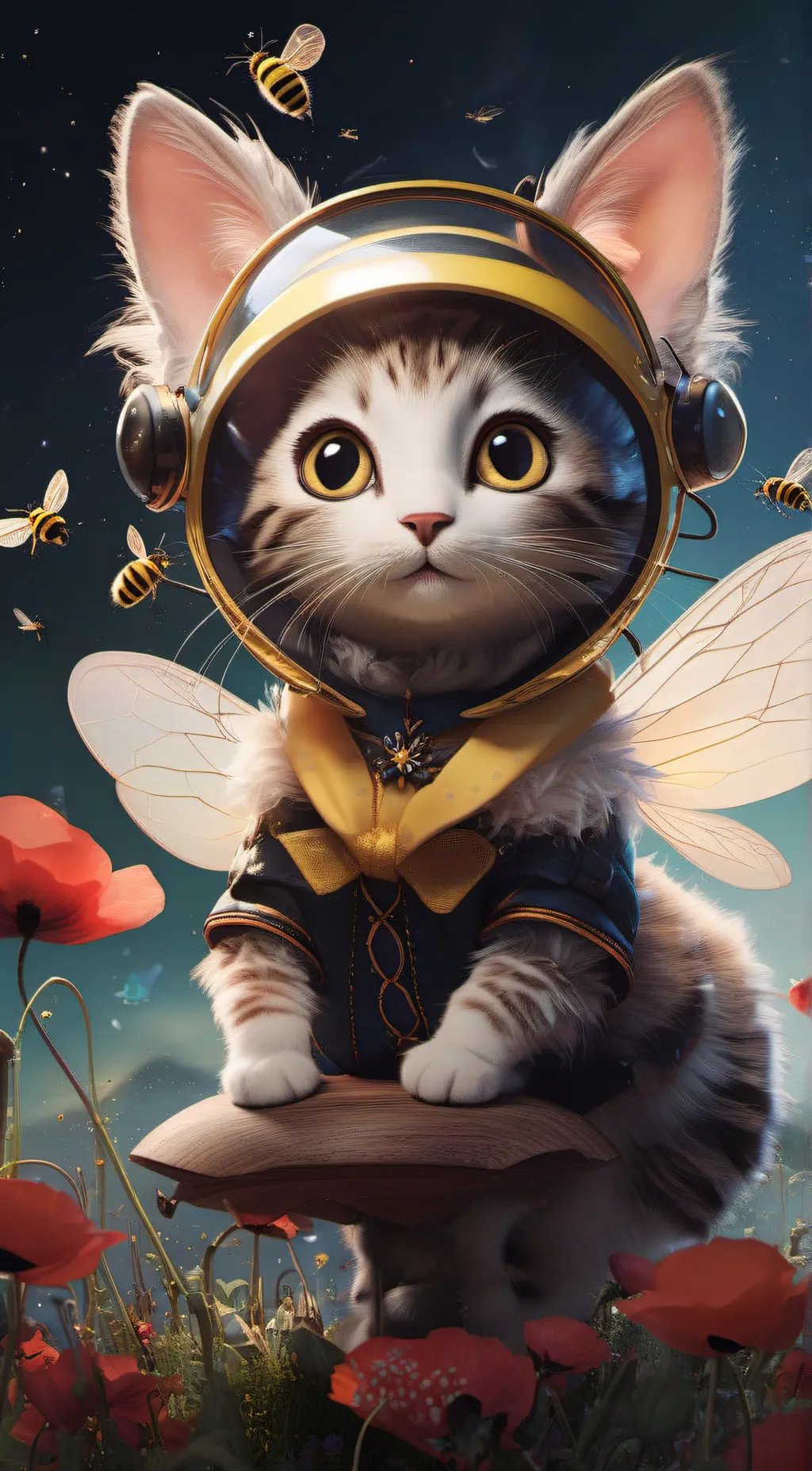 ai character: cat bee  background