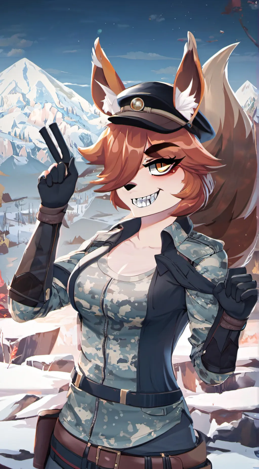 ai character: military fox lady background