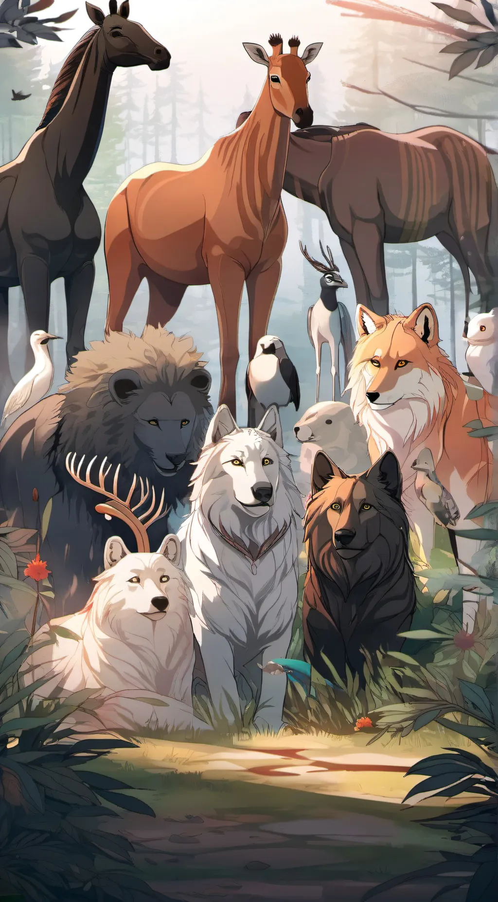 ai character: A group of animals background