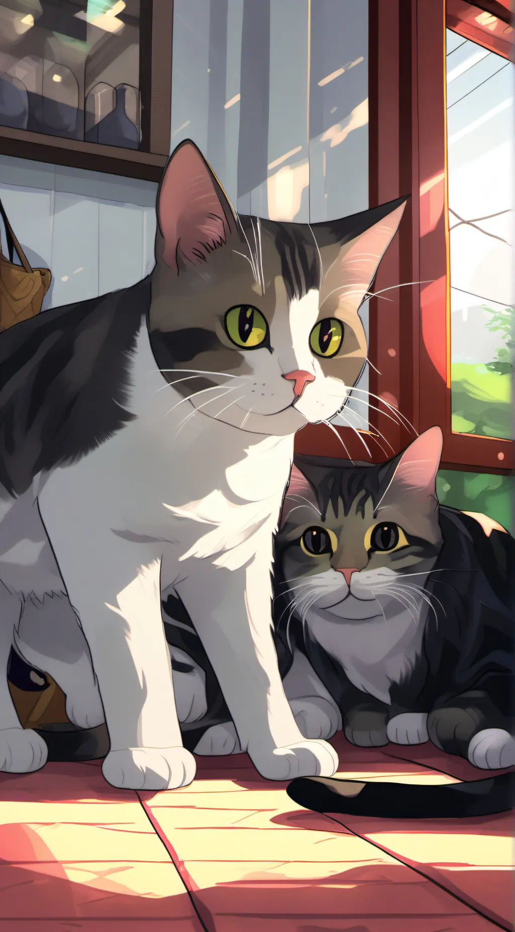 ai character: mama cat and kit background