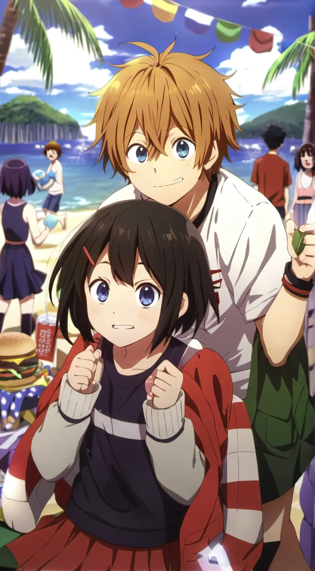 ai character: MHA (beach party) background