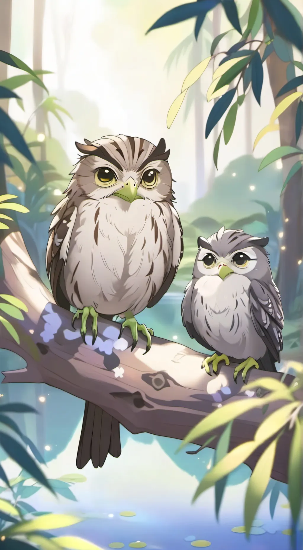 ai character: Tawny frogmouth  background