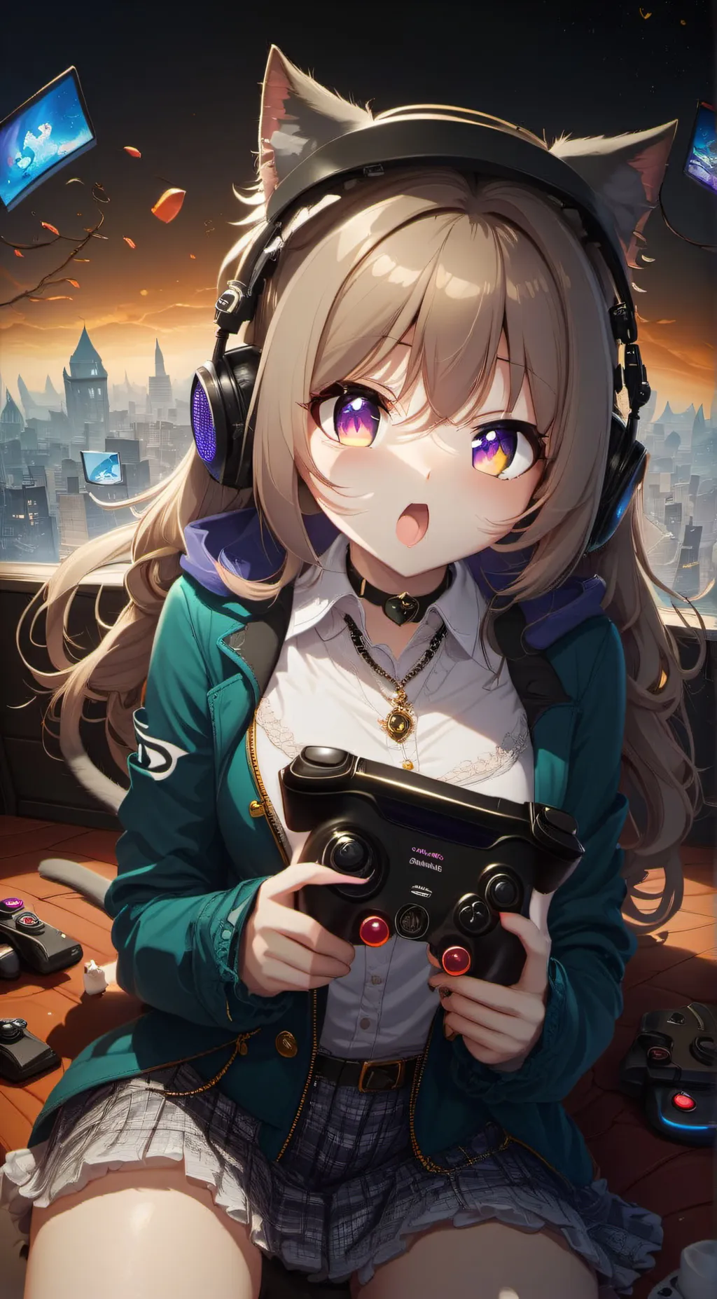 ai character: cat gamer girl background