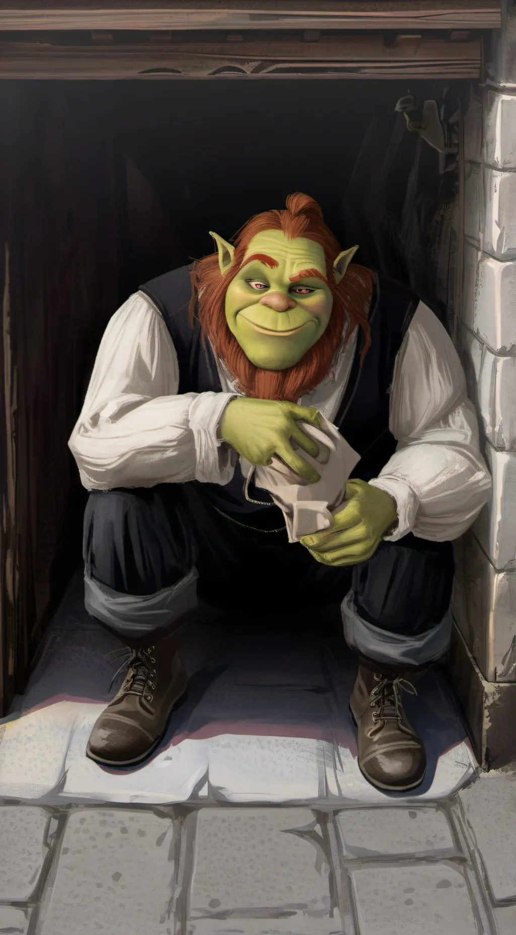 ai character: shrek  background