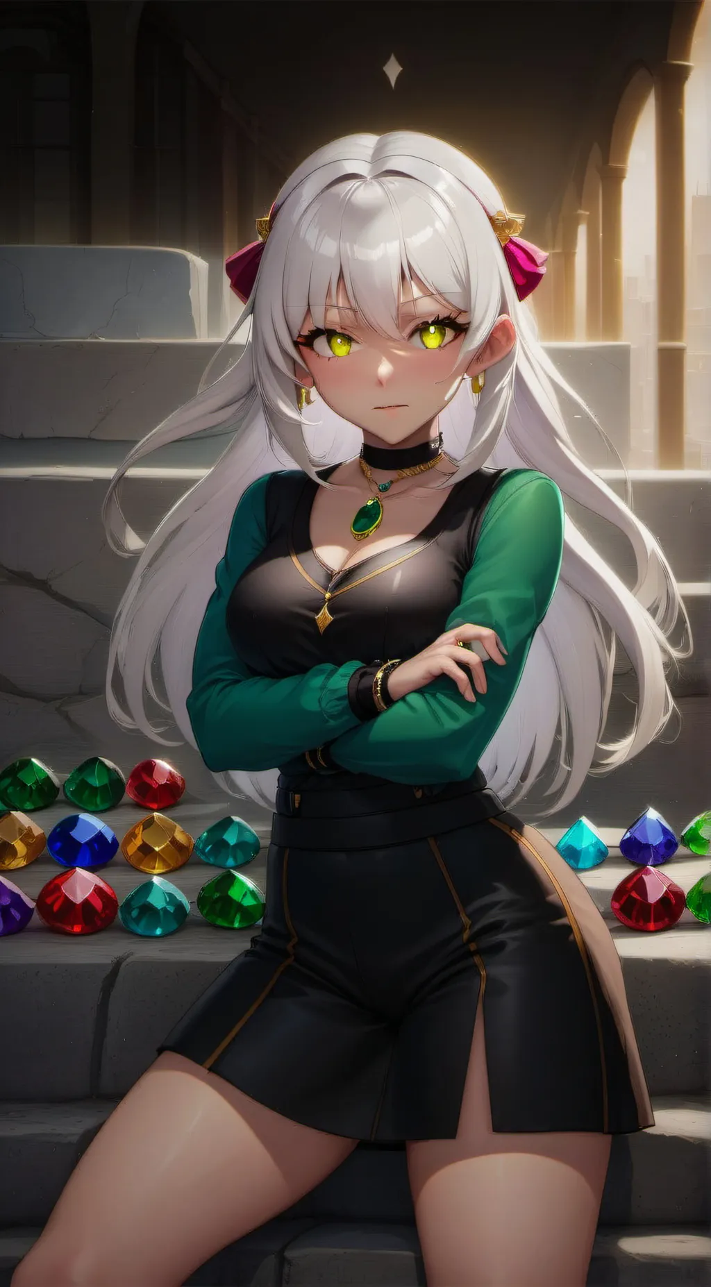 ai character: Emerald background