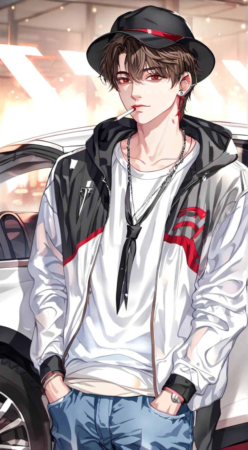 ai character: Anderson Plaid background