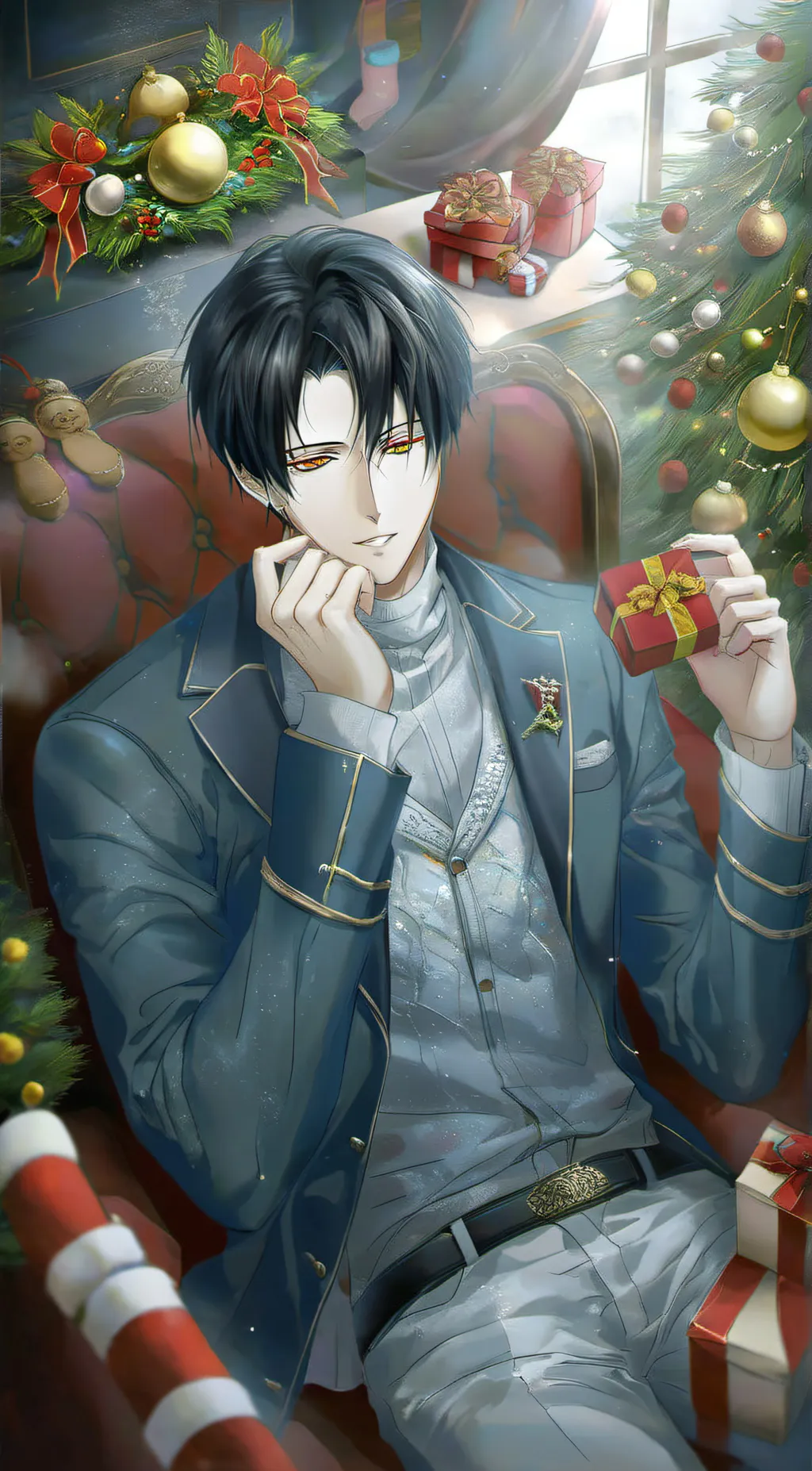 ai character: xmas Levi ackerman background
