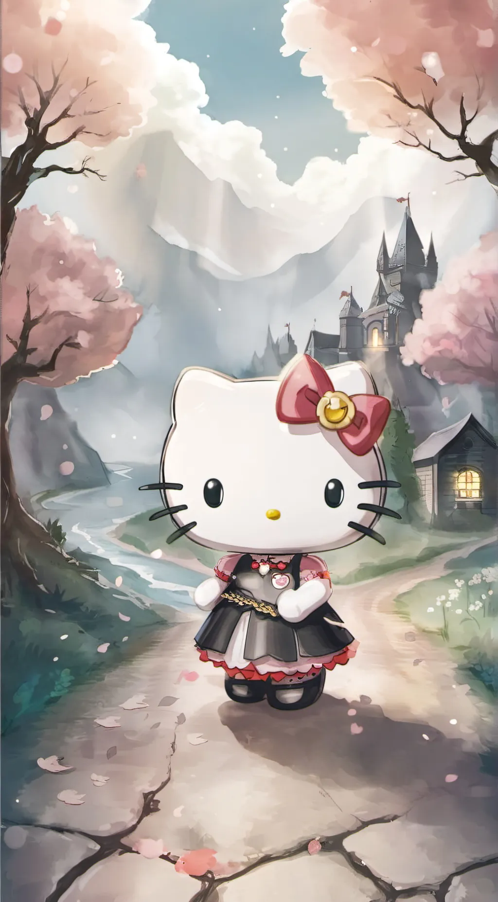 ai character: Hello kitty  background
