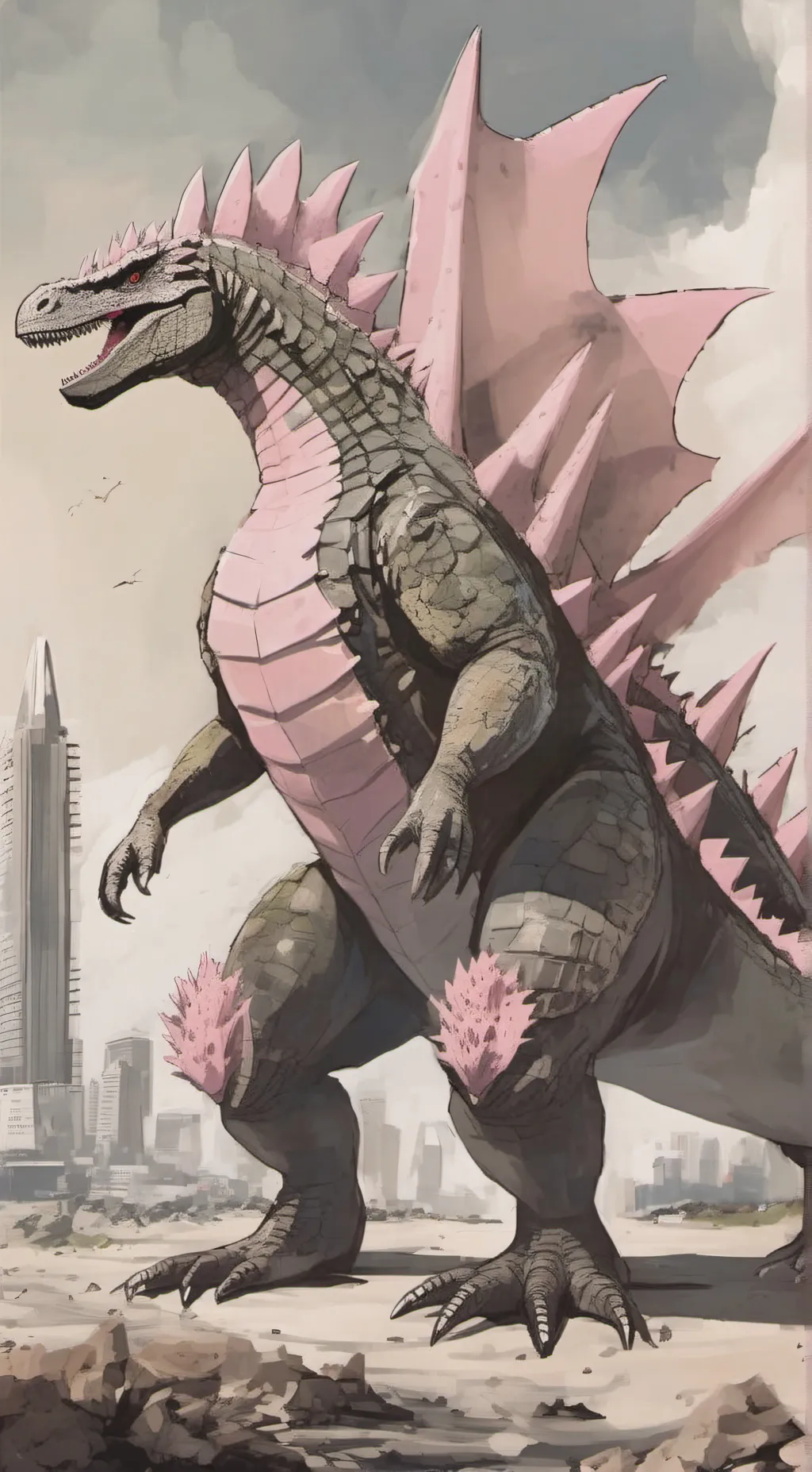 ai character: Godzilla  2024 background