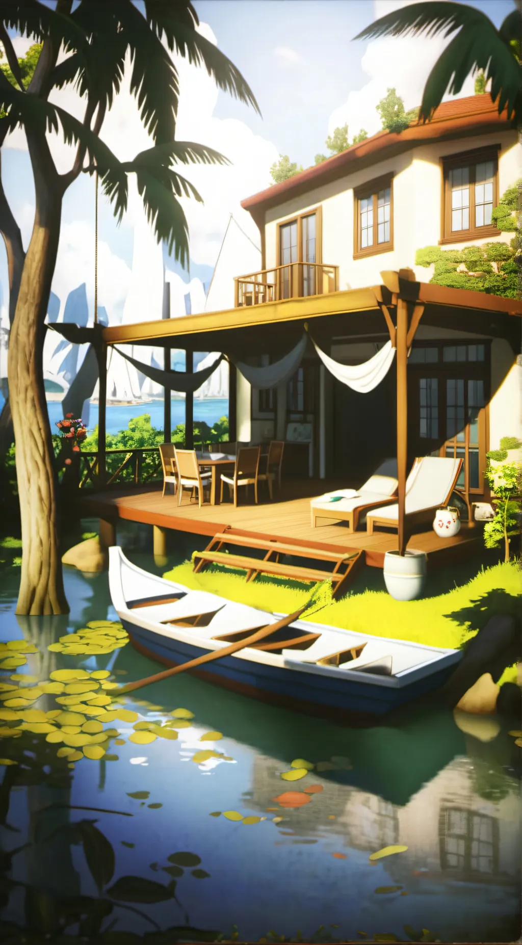 ai character: Sunset paradise  background