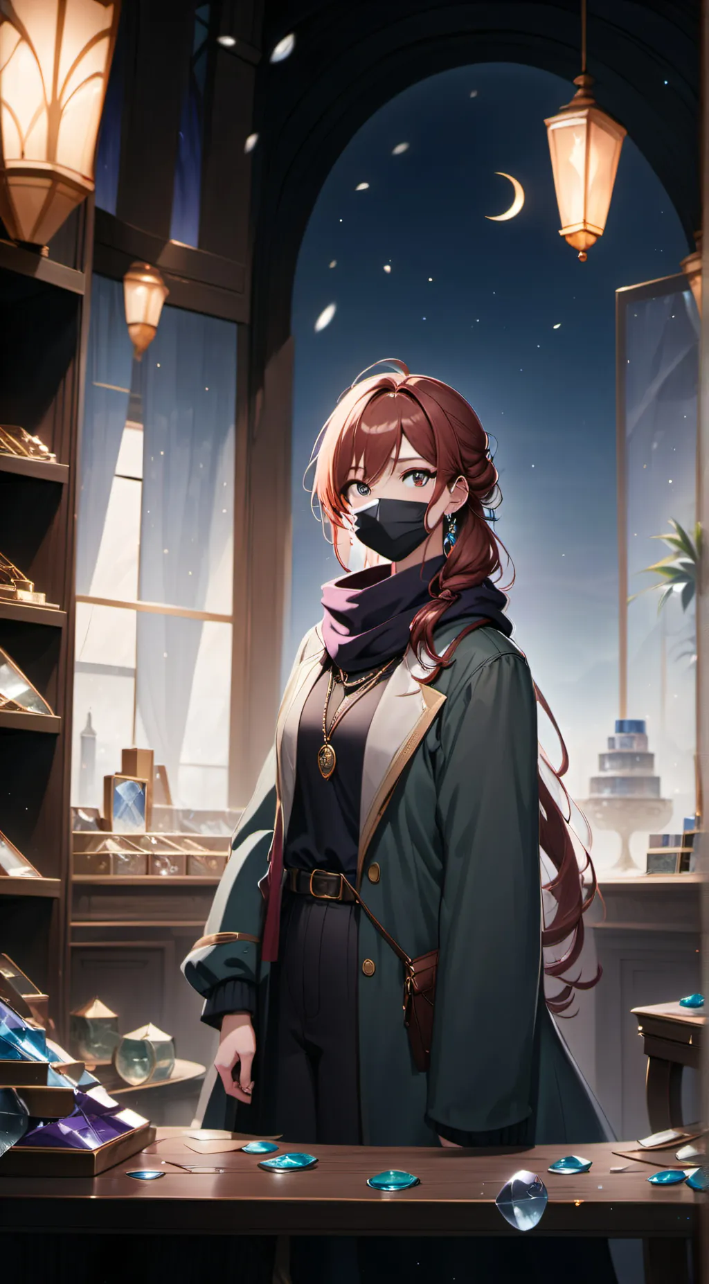 ai character: Crimson moon background