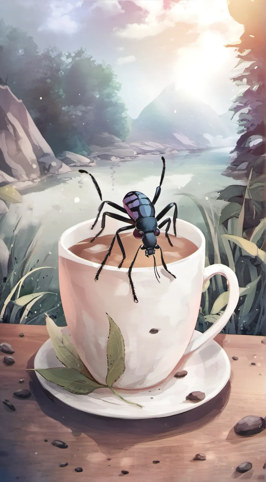 ai character: Stinkbug in a cup background