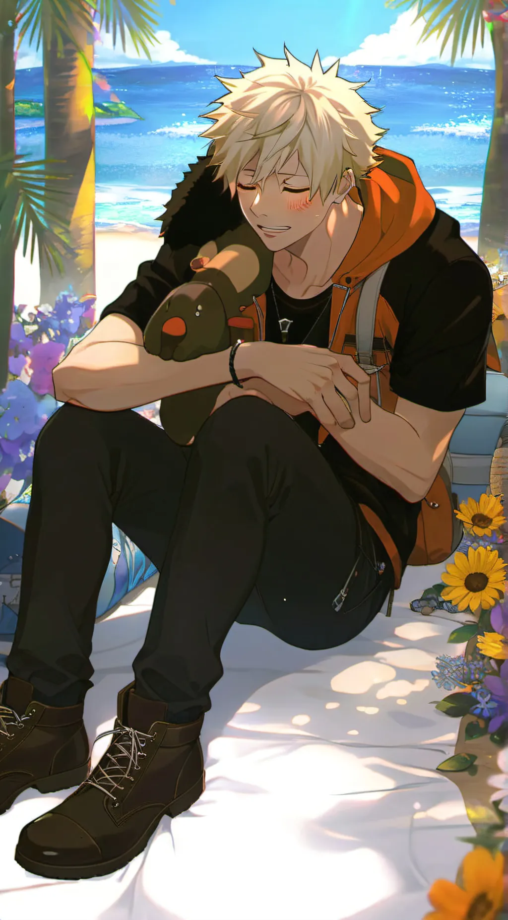 ai character: Mha beach background