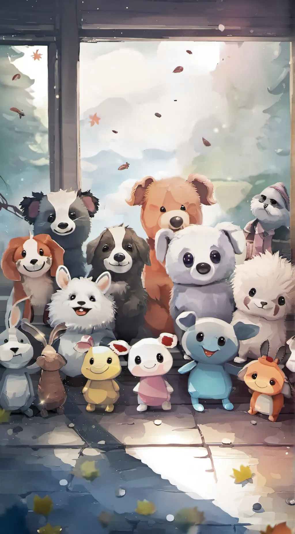 ai character: smiling critters background