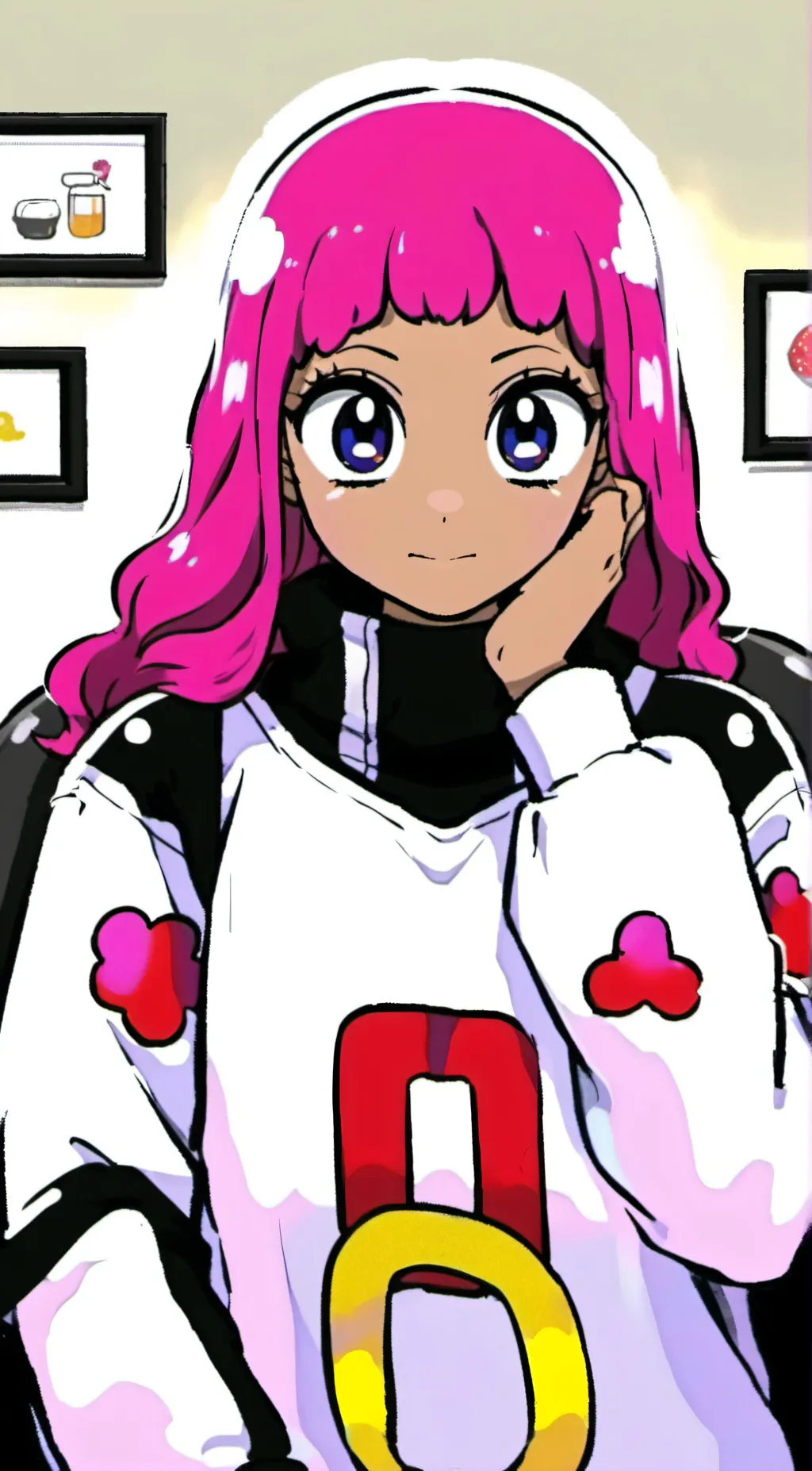 ai character: pinkhairdummy background