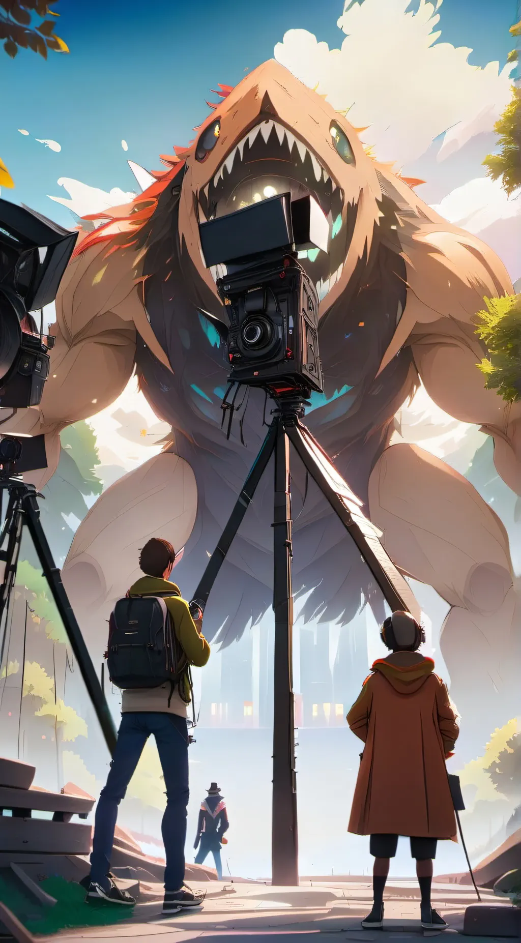 ai character: brown cameraman mo background