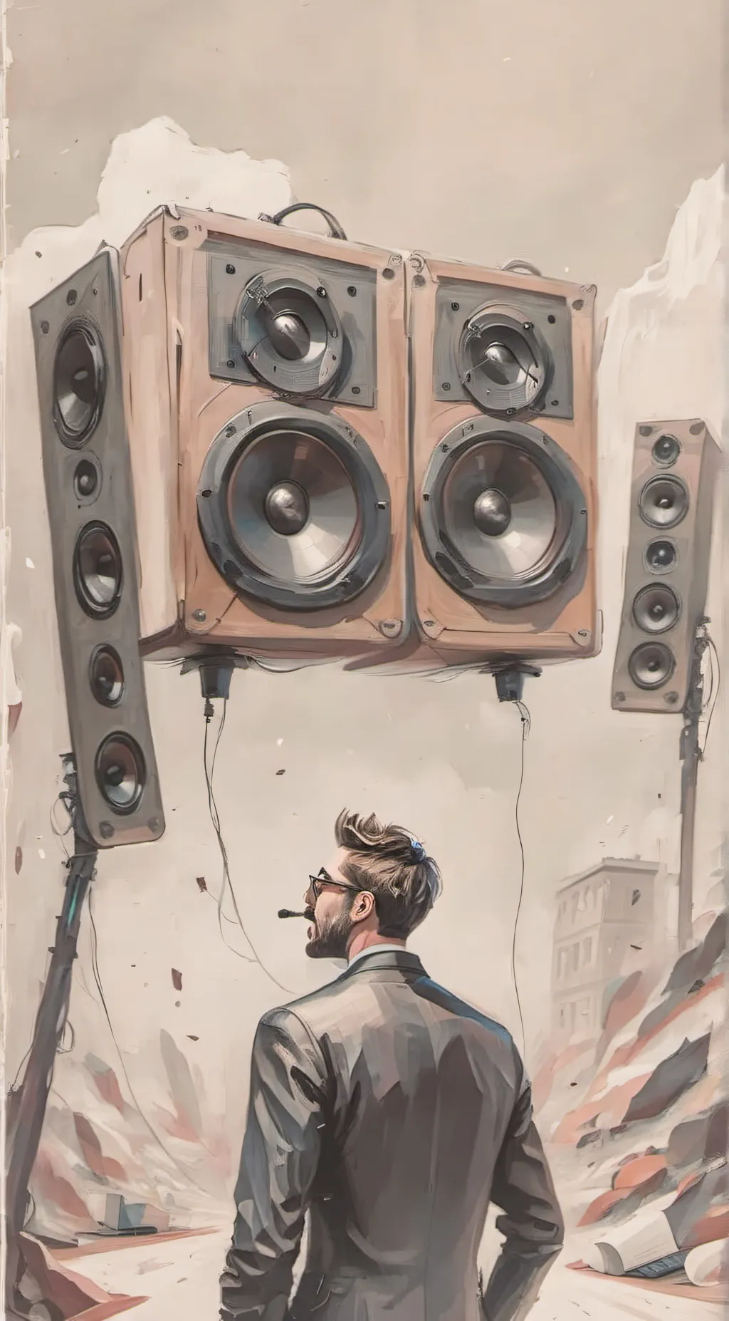 ai character: large tv man  background