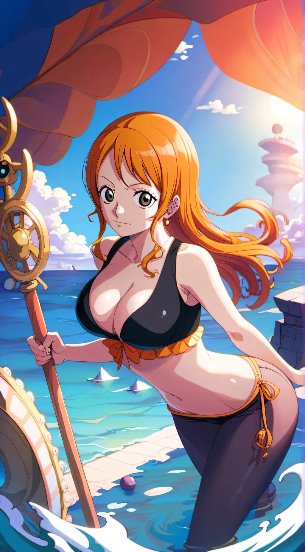 ai character: Nami "cat burglar" background